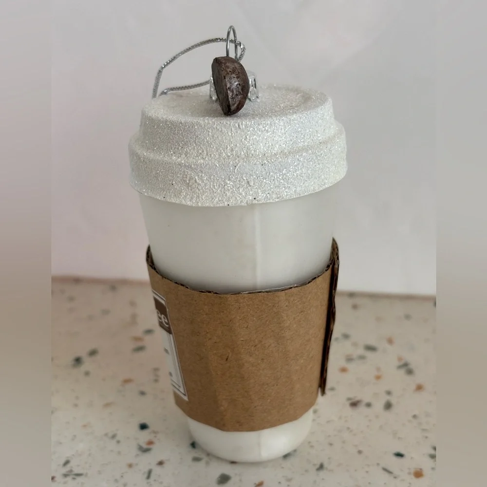 White‎ To Go Coffee Cup Glass Holiday Christmas Ornament